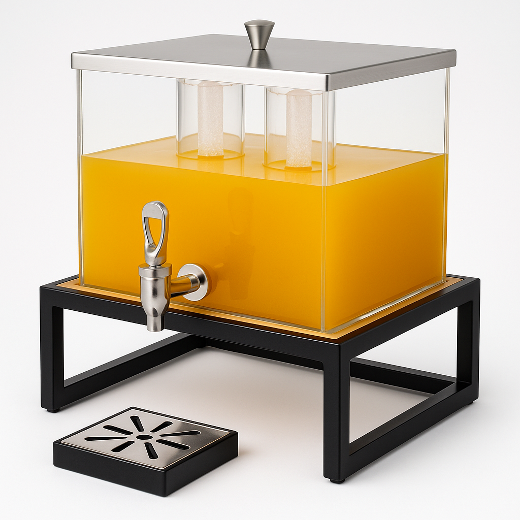Acrylic Juice Dispenser Square with Metal Base STAINLESS STEEL BLACK AND ACRYLIC 7 LTR