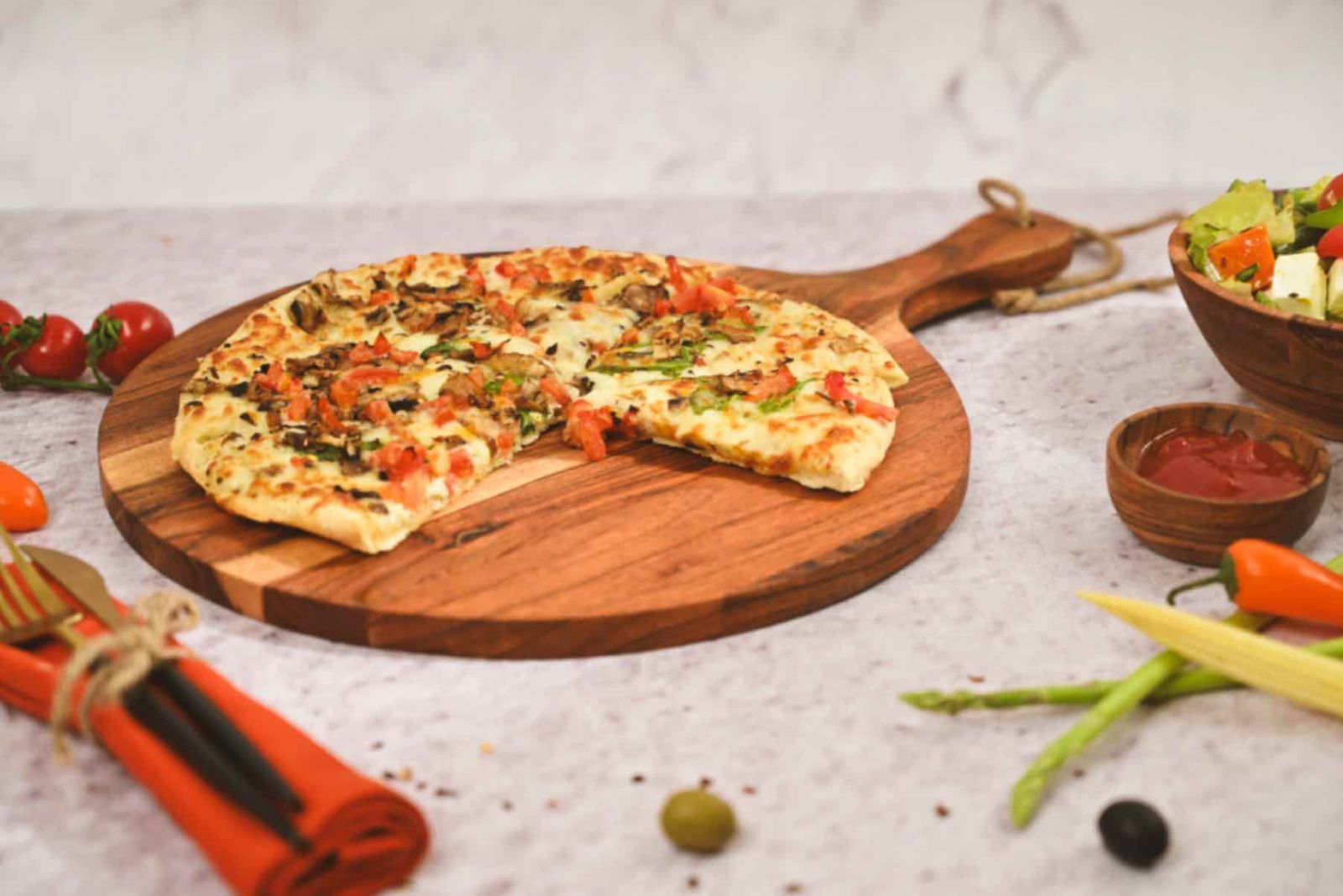 Earthy Pizza Board - Classico - 12 inches, Acacia Wood Serving & Cutting Paddle, 43x30cm