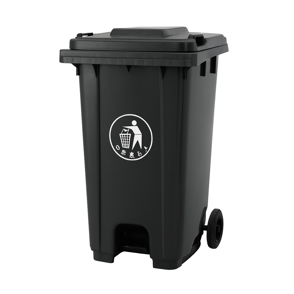 BLACK 120 LITER PEDAL GARBAGE BIN WITH WHEEL