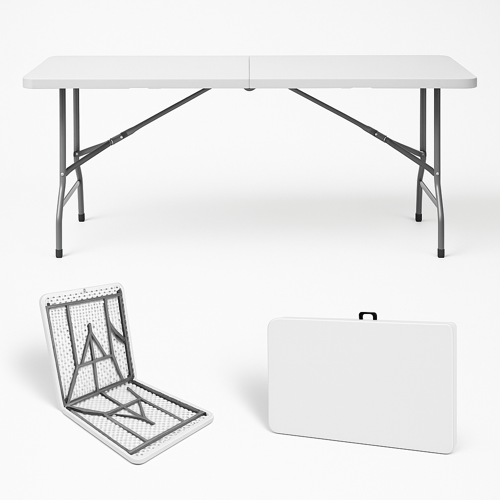 FABHS – MULTIFUNCTIONAL FOLDING TABLE 183×76×74 CM, HDPE PANEL, STEEL FRAME, GREY