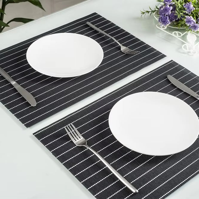 Modern Black and White Striped PVC Table Mat, Heat Resistant, 30x45cm