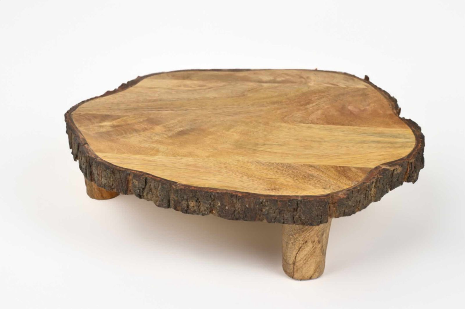 Earthy Bark Riser with Stand, Rustic Acacia Wood Buffet Display & Food Pedestal, 40x40x10cm