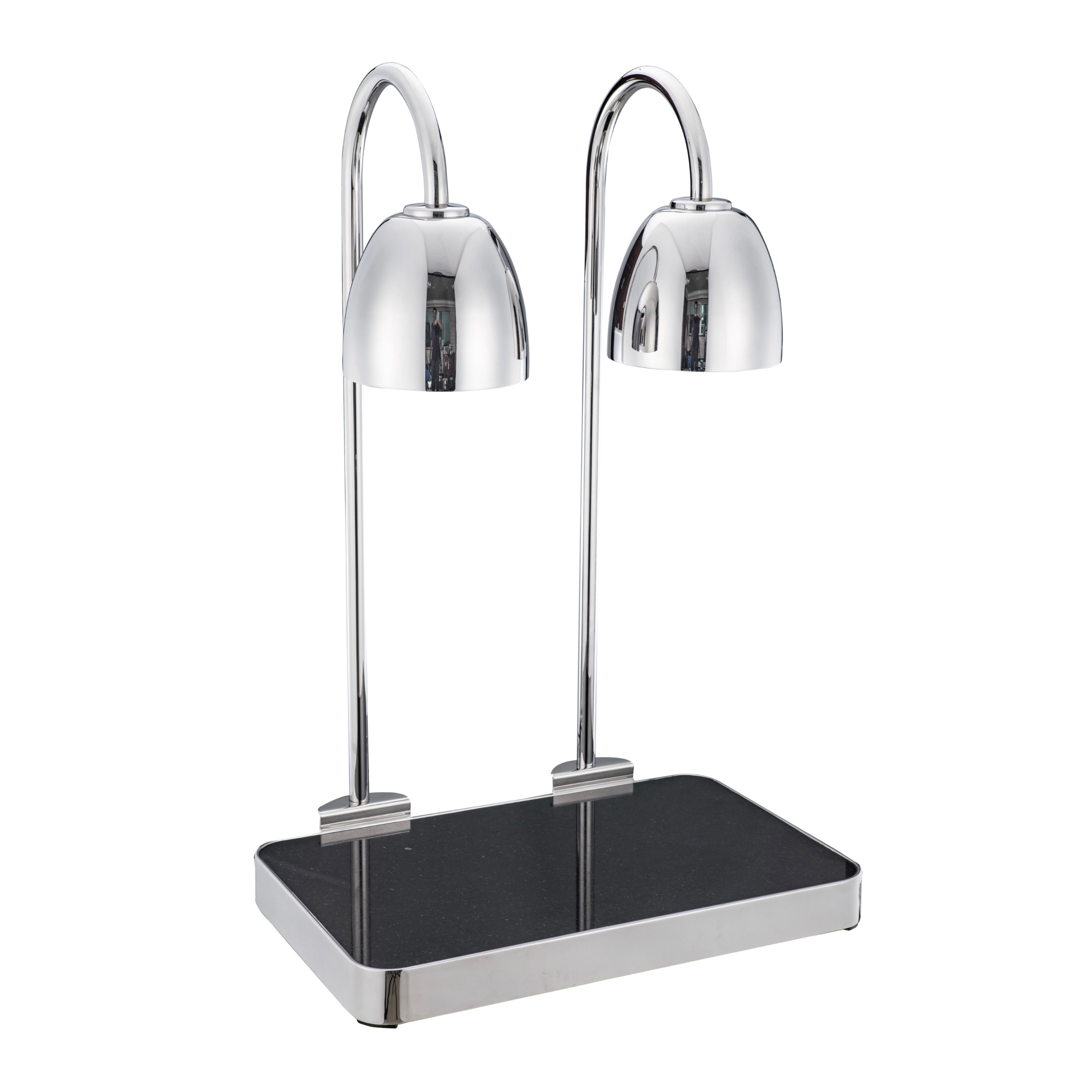 GRAND DOUBLE  BUFFET HEAT LAMP - STAINLESS STEEL FOOD WARMER WITH RECTANGULAR BASE