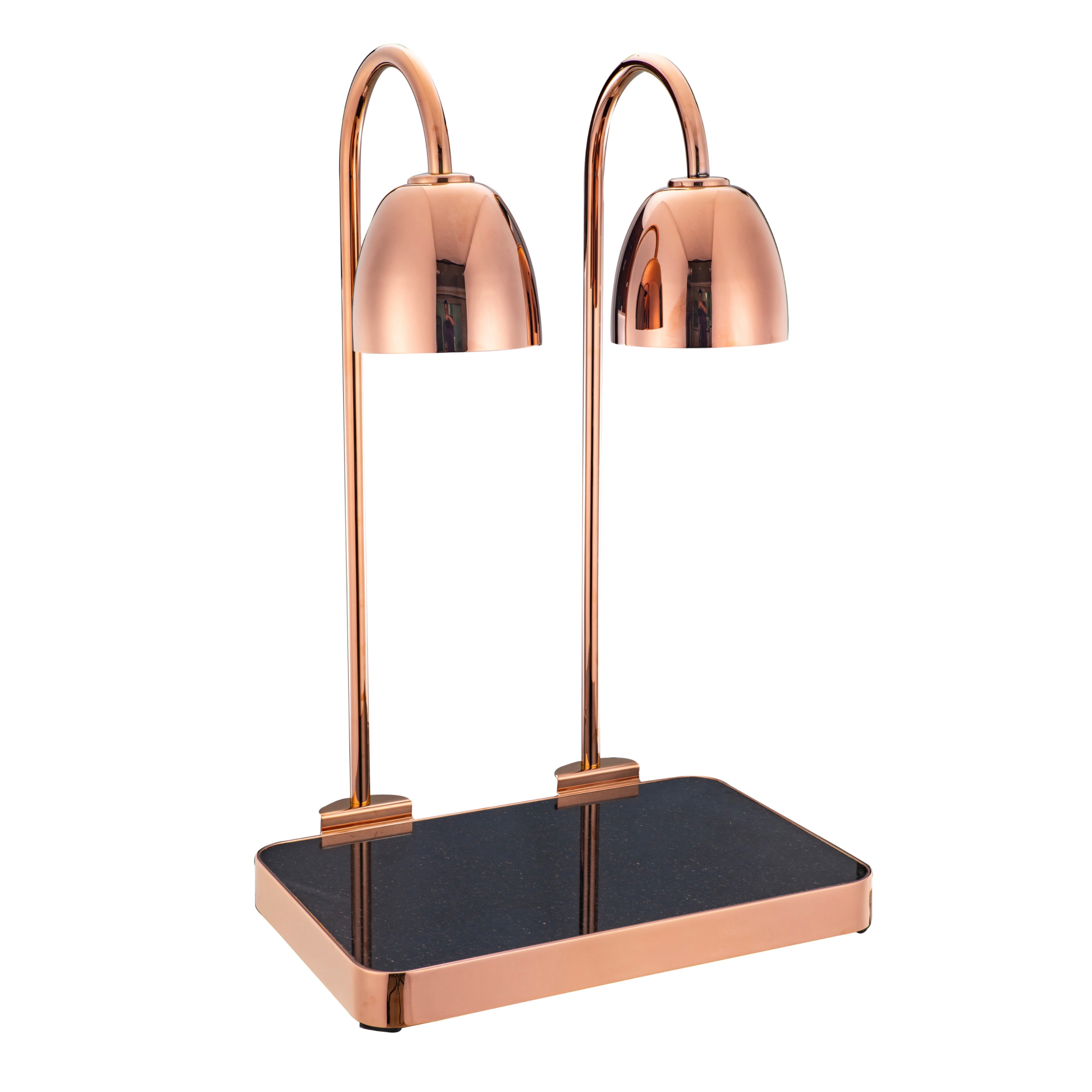 GRAND DOUBLE  BUFFET HEAT LAMP -ROSE GOLD  FOOD WARMER WITH RECTANGULAR BASE