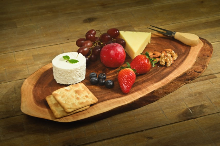 Earthy Raw Oval Display Board, Acacia Wood Serving Platter & Chopping Block, 40x20cm