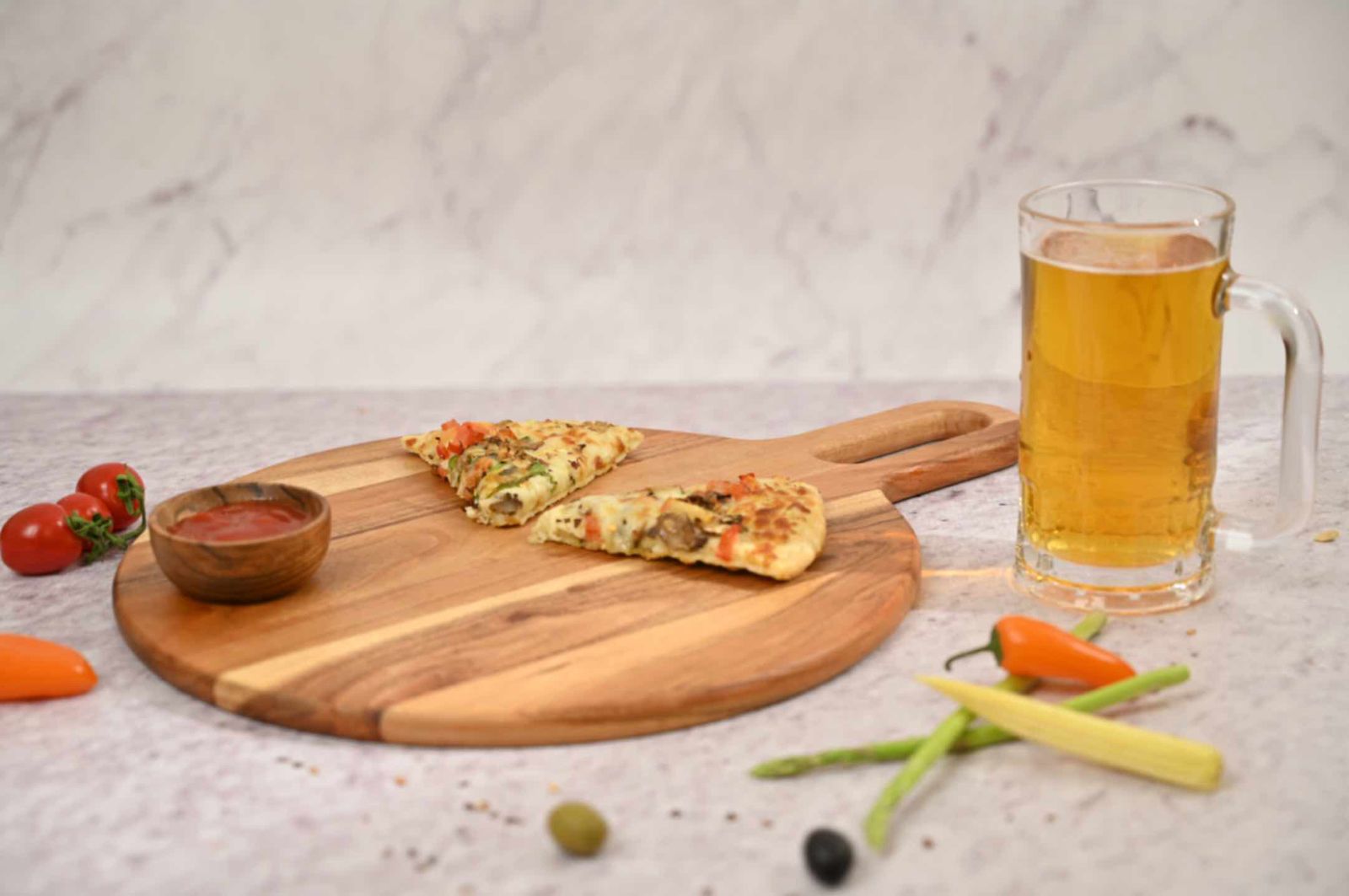 Earthy Pizza Board - Crafto, Acacia Wood Serving & Cutting Paddle, 45x33cm