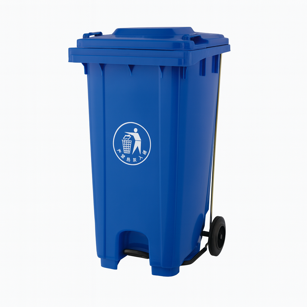 BLUE 120 LITER PEDAL GARBAGE BIN WITH WHEEL