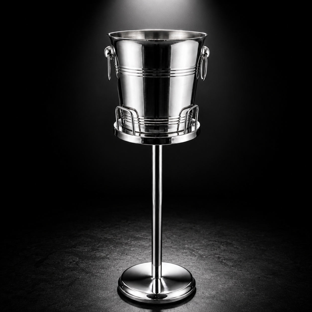 Stainless Steel Wine Bucket and Stand Set, Riviera Bistro Style with Ring Handles