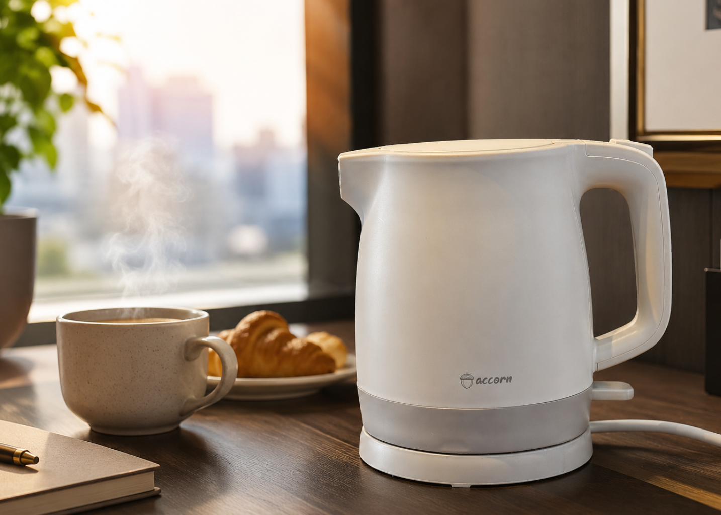 Accorn - Electric Kettle 0.8L, Double Wall Anti-Scald 304 Stainless Steel Tea Kettle, Matt Khaki