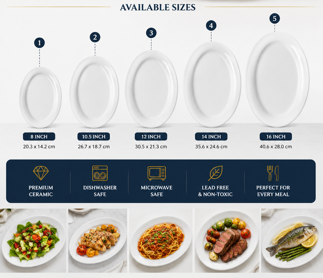 Steed - Plain White Ceramic Oval Plate