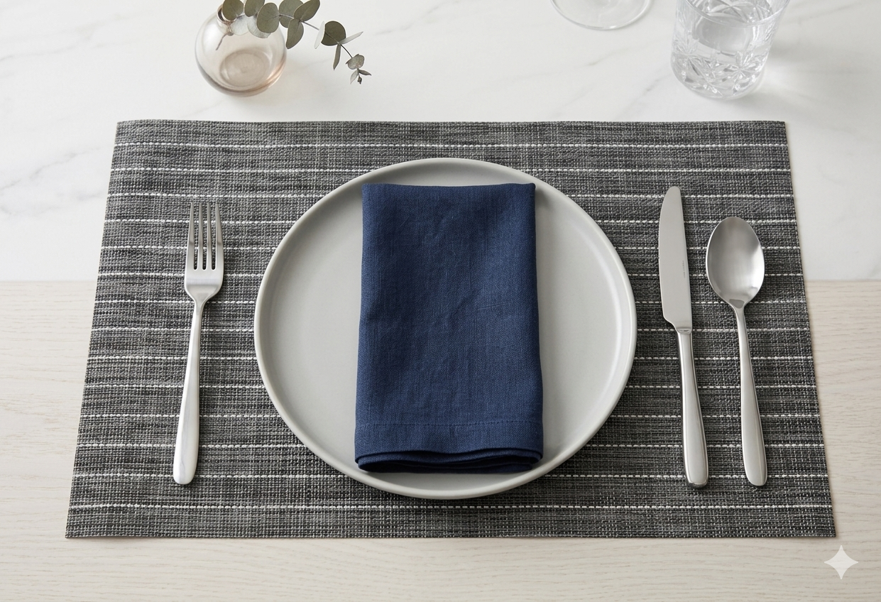Modern Black and White Striped PVC Table Mat, Heat Resistant, 30x45cm