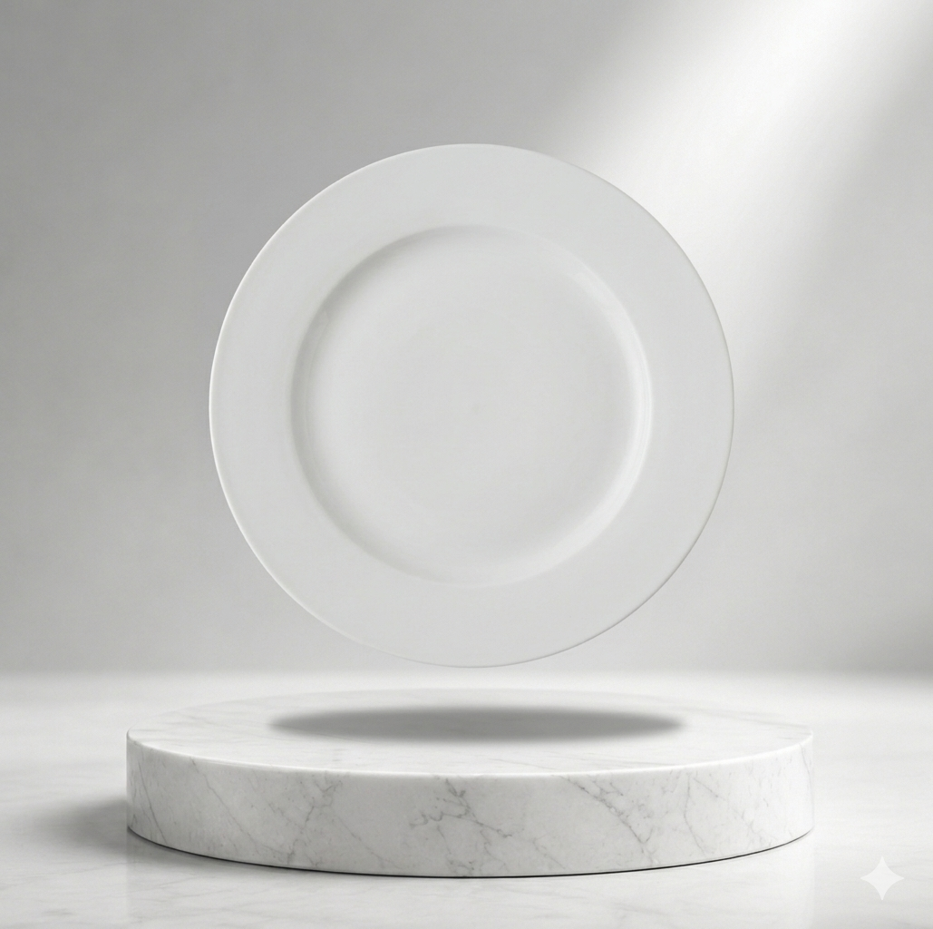 Steed Plain White Ceramic Round Plate