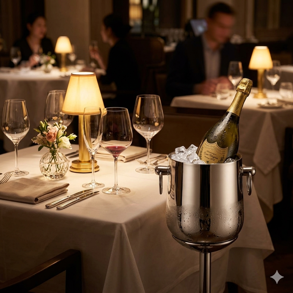 Stainless Steel Champagne Bucket with Tall Floor Stand, Sleek Polished Finish