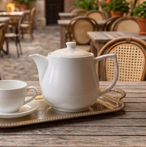 Steed Plain White Ceramic Tea Pot