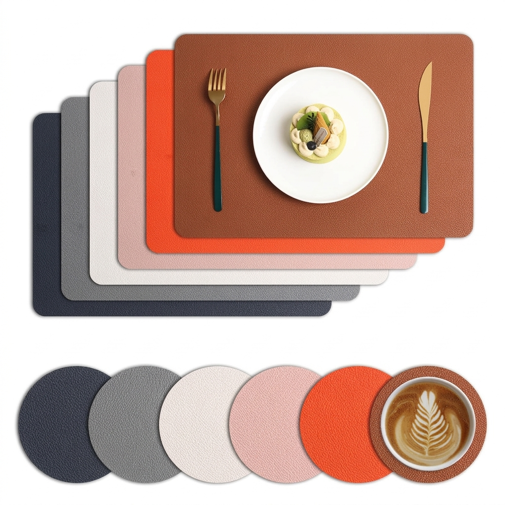 Solid Color Double Leather Table Mat, Waterproof & Oil Resistant, 43x30cm