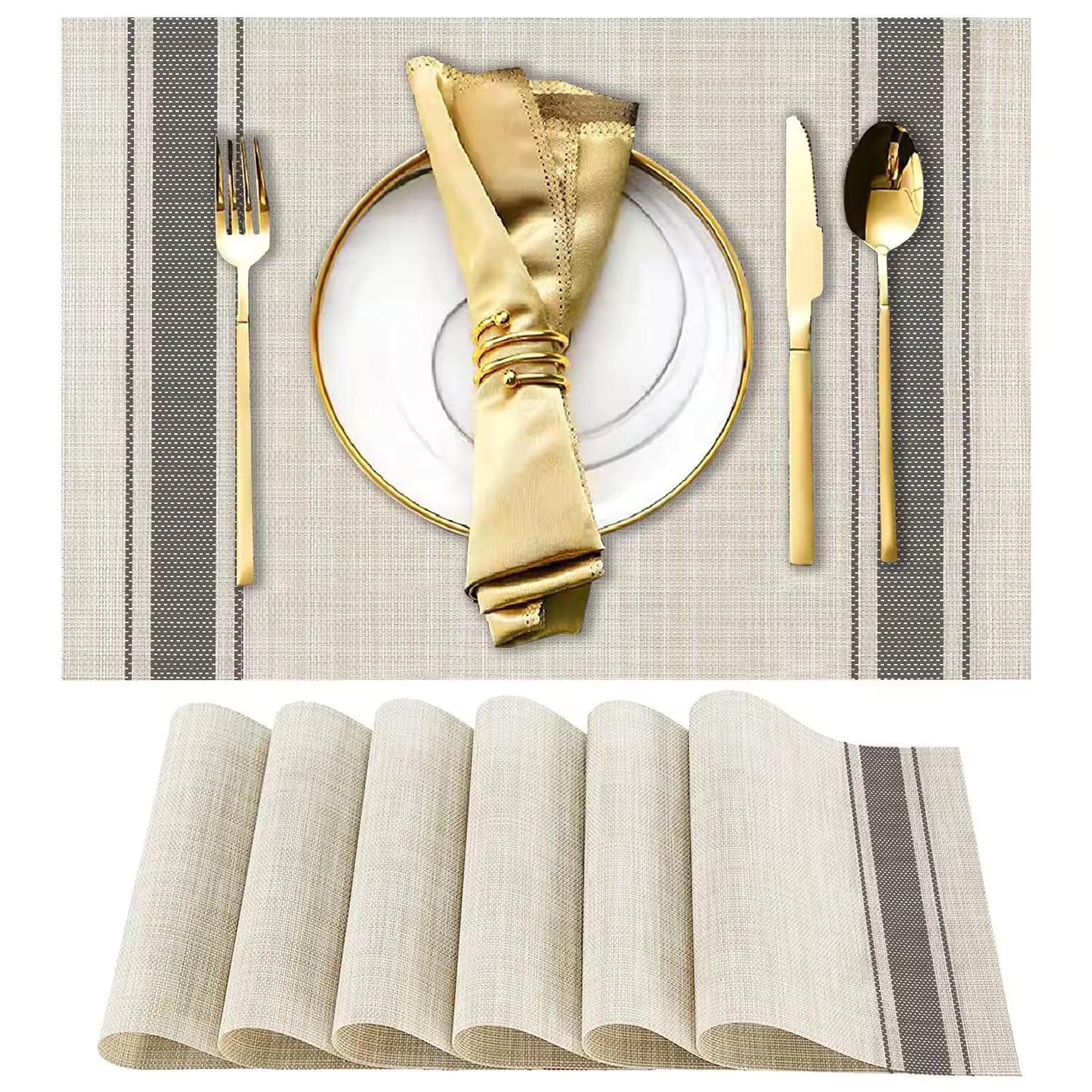 Insulated Stripe PVC Table Mat, Anti-Slip & Heat Resistant, 30x45cm