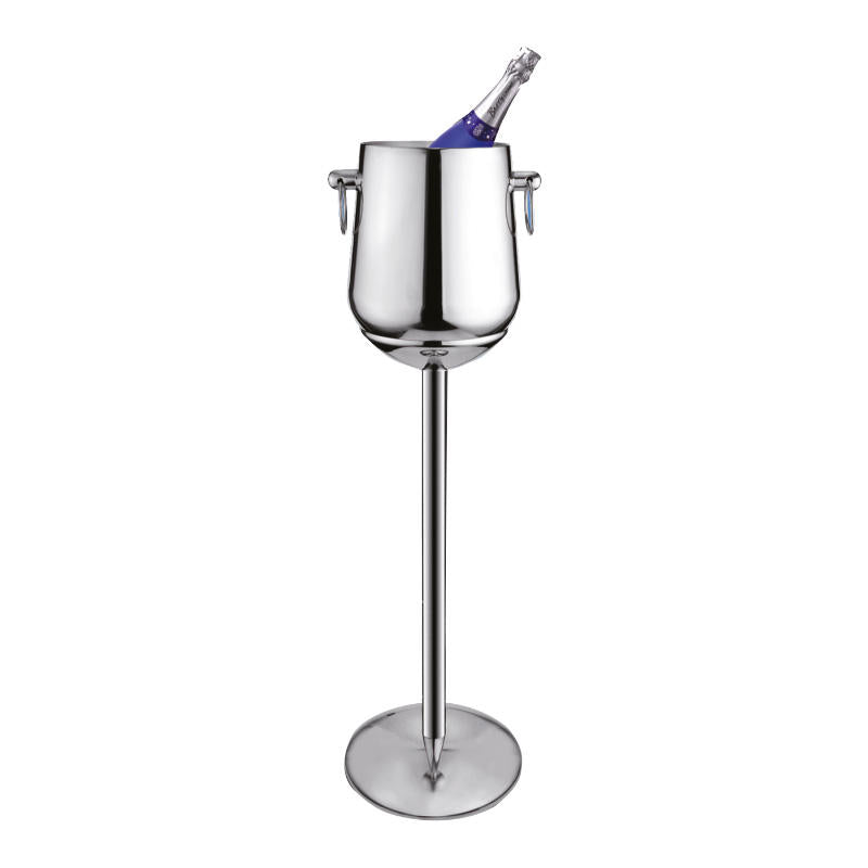 Stainless Steel Champagne Bucket with Tall Floor Stand, Sleek Polished Finish