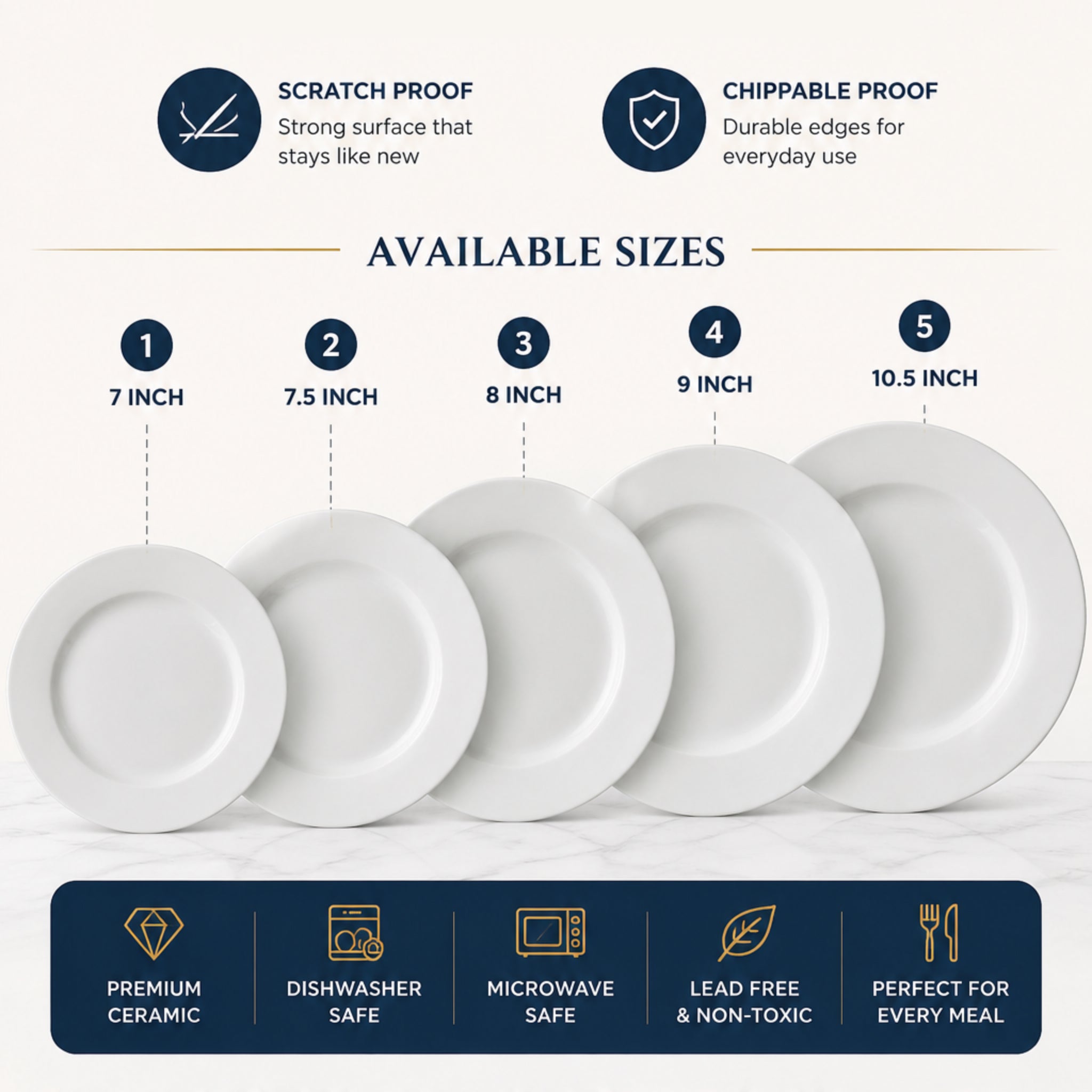 Steed Plain White Ceramic Round Plate