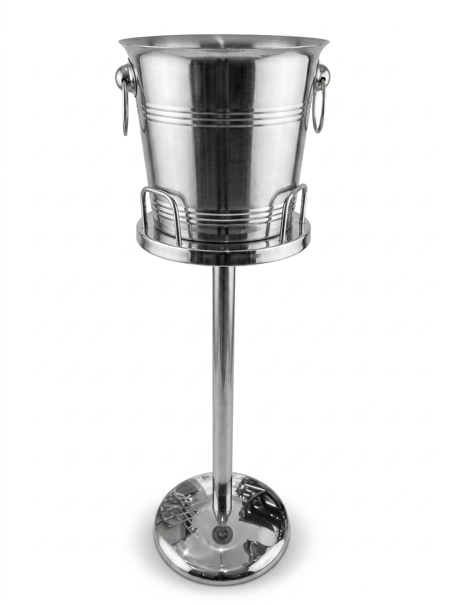 Stainless Steel Wine Bucket and Stand Set, Riviera Bistro Style with Ring Handles